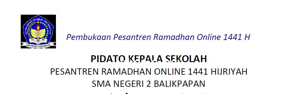 Pidato Kepala Sekolah Pesantren Ramadhan Online 1441 Hijriyah SMA Negeri 2 Balikpapan